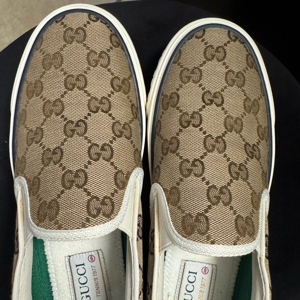 Gucci Brown Monogram Slip-On Sneakers